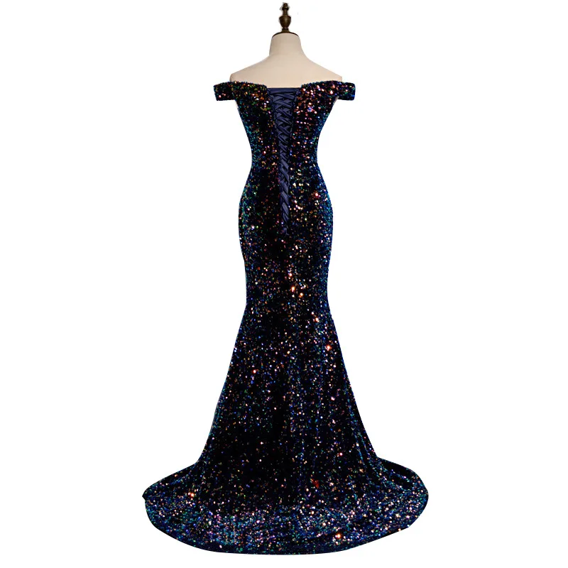 

BGW HT32328 Sexy V Neck Glitter Mermaid Sequined Formal Evening Dresses Off Shoulder Sleeveless Abendkleider Lange Kristall 2020