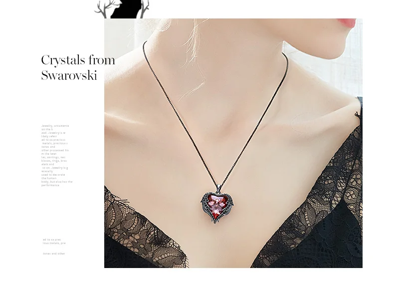 Cdyle готическое черное крыло Ангела Сверкающее красное сердце кристалл от Swarovski Подвеска Ожерелье для Хэллоуина ювелирные изделия подарок