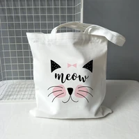 cute meow cat canvas shopping bag women large capacity storage handbag shoulder tote reusable student bookbag fashion shopper