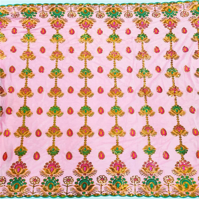 Детская розовая бархатная ткань с блестками 2019 Нигерия Золотая блестящая