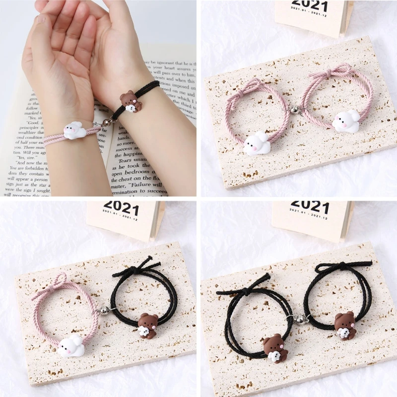

2 Pcs Magnetic Stretch Bracelets Hair Rope for Couples Matching Distance Relationship Means Meeting and Reunion