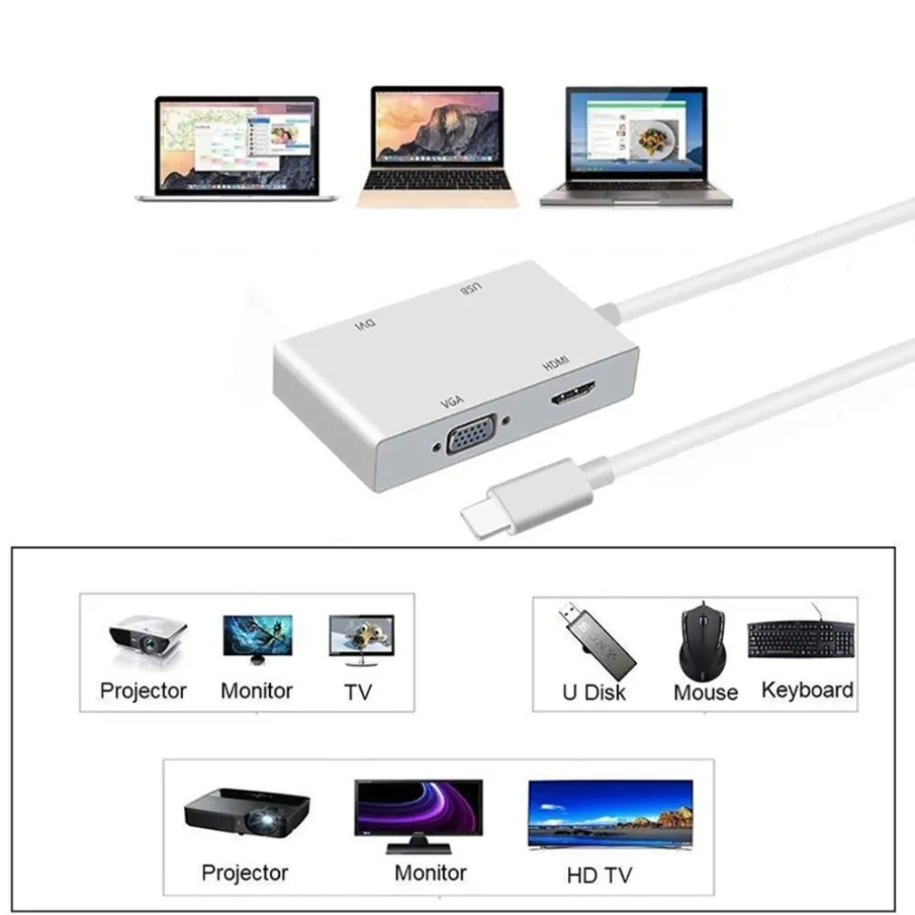 4 в 1 Usb 3 Тип C к Hdmi Vga Dvi 0 выход Расширенный концентратор 4K 1080P 3D видео конвертер для