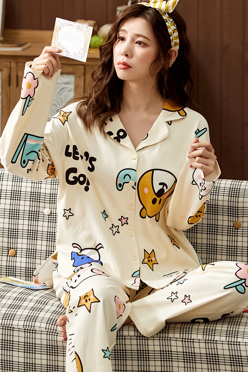 

Womens Homewear Cute Cartoon Bear Pajamas Set Casual Long Sleeve T-Shirt Sleepwear Nightwear Set Spring Pyjama For Women Set 3XL