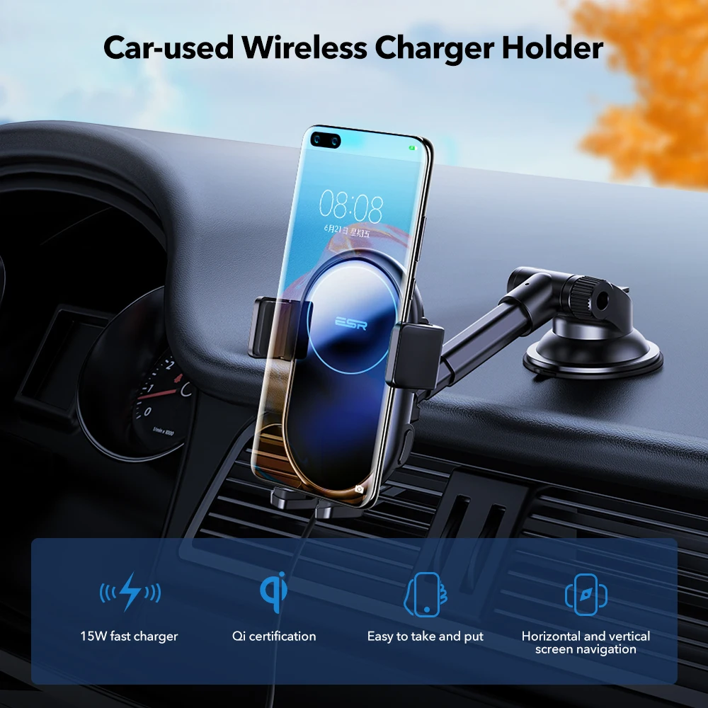 esr qi wireless car charger phone holder 15w fast wireless charger for iphone 13 12 11 pro x xr xs max for samsung huawei xiaomi free global shipping