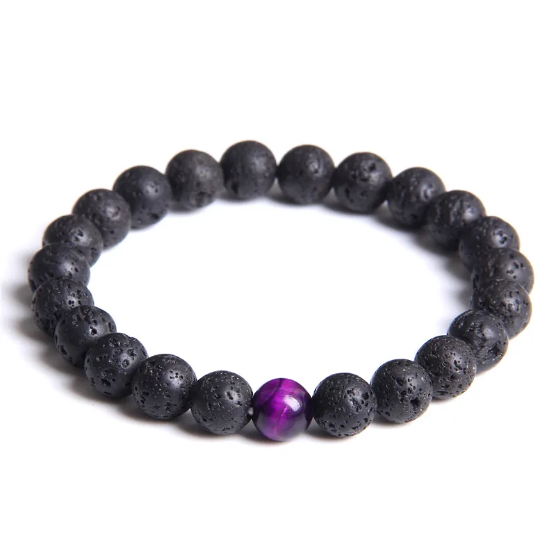 8 мм круглые черные бусины из вулканического камня браслет для женщин