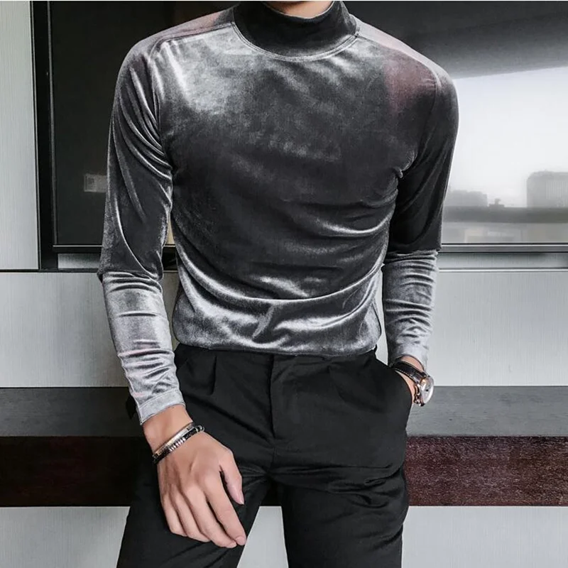 2021 New style fashion Male spring High collar Leisure long-sleeved T-shirts/Mens slim fit Cradle casual T-shirt S-3XL