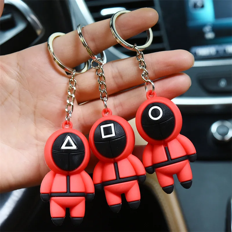 

New 3D Squid Game Figures figurine with Mask Keychain Charms Accessories Round Six Cosplay Keychains for Kids Toys Gift
