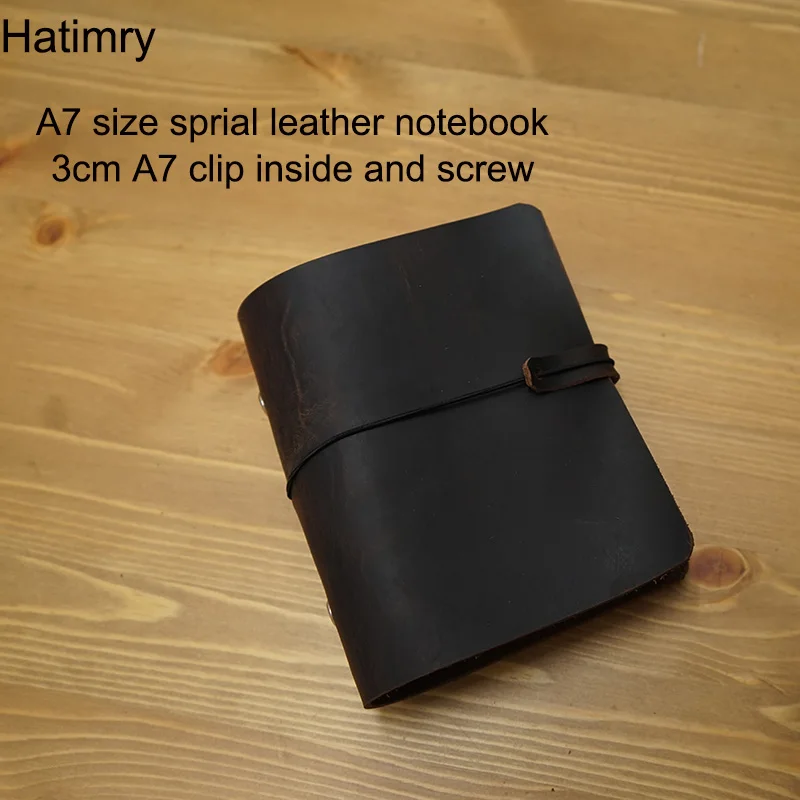 Hatimry A7 size 3cm rings  books  Genuine leather notebooks sprial journal agenda handmade diarysketchbook school supplies