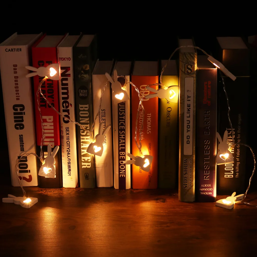 

10-LEDs Battery Powered Wooden Rabbit Shape String Light for Party Festival Decoration (Pure White Light)