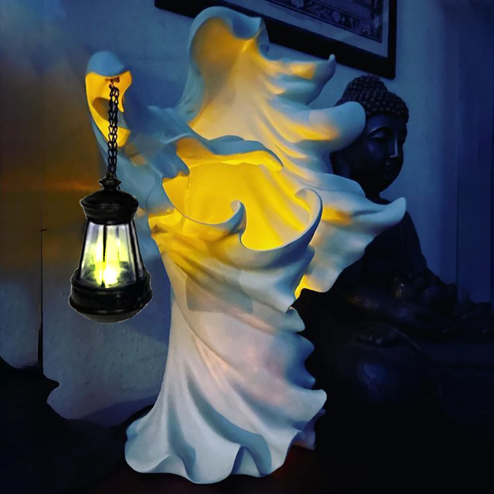 

Полимерный Призрак с фонариком, скульптура, Солнечная лампа, призрак, искусство, статуя ландшафта, газон, статуэтка для подарка, наружный дв...