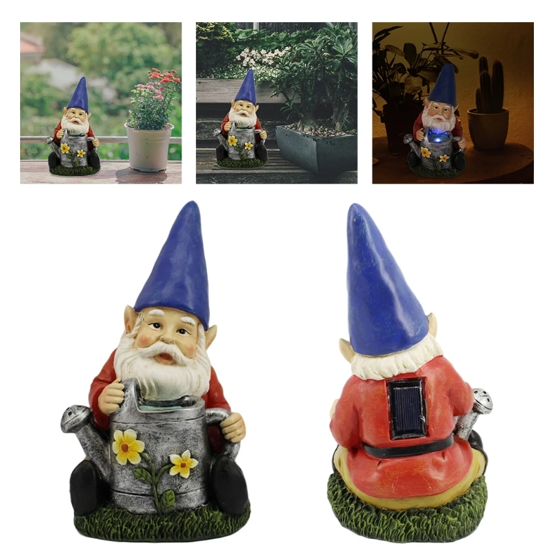 

Watering Elf Dwarf Statue Solar Powered Garden Ornament Lighting Sculpture Cute Cartoon Decoration Gardening Outdoor