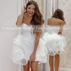 Богемное белое Тюлевое Короткое свадебное платье с каскадными оборками бальное платье с милой горловиной платье-пачка для невесты официальное