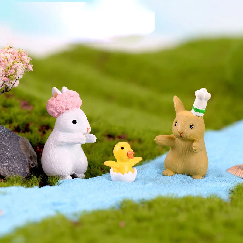 

12pc/lot Cute Anime Rabbit Garden Ornament Cute Miniature Figurine Fairy Synthetic PVC Creative Craft Animal Fairy Garden Decor