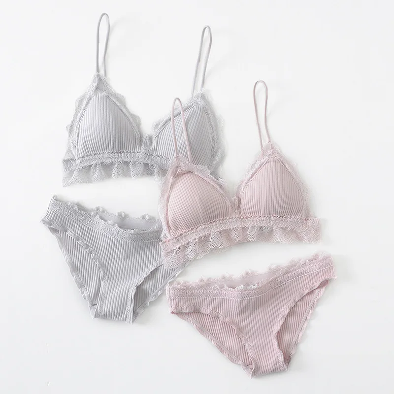 Кружевной хлопковый бюстгальтер в полоску со съемной подкладкой комплект с