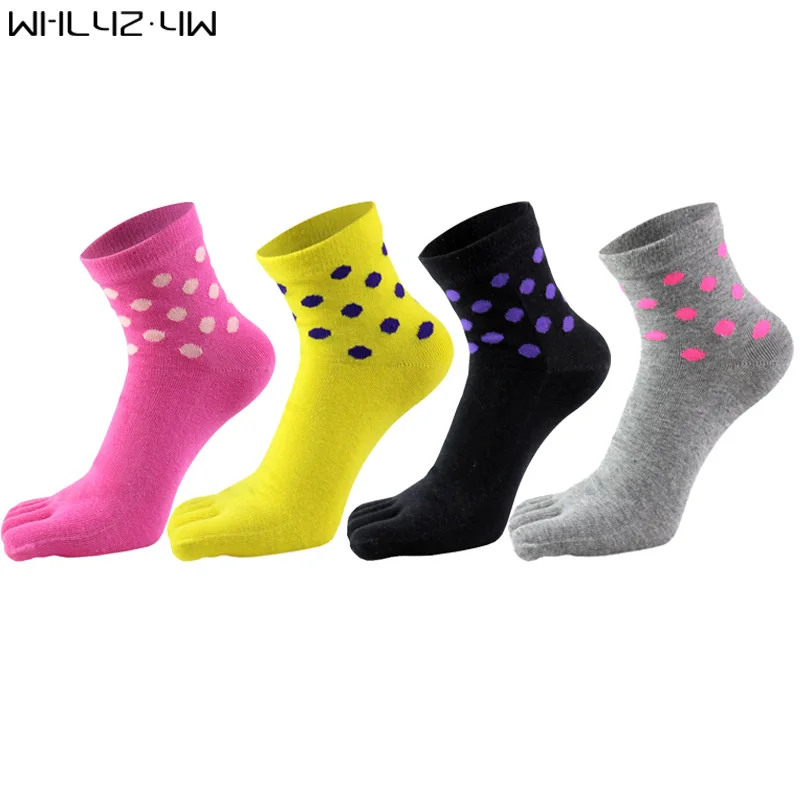 

5 Pairs Short Socks With Toes For Woman Girl Organic Cotton Colorful Round Soft Elastic Harajuku Happy Five Finger Socks Brand