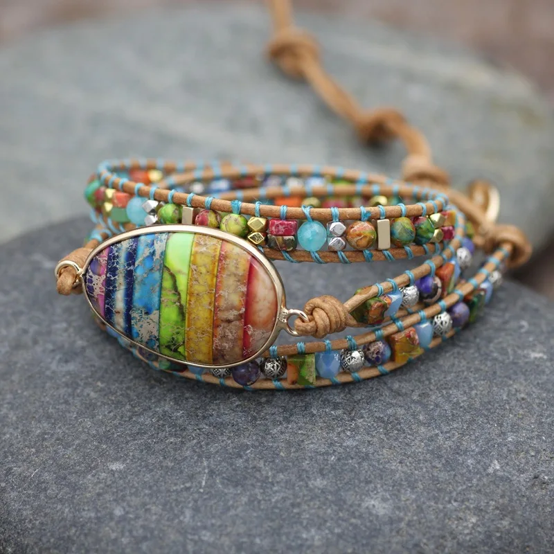 

Женские кожаные браслеты с бусинами, 3X браслет в стиле бохо, новые чакры, многослойные браслеты