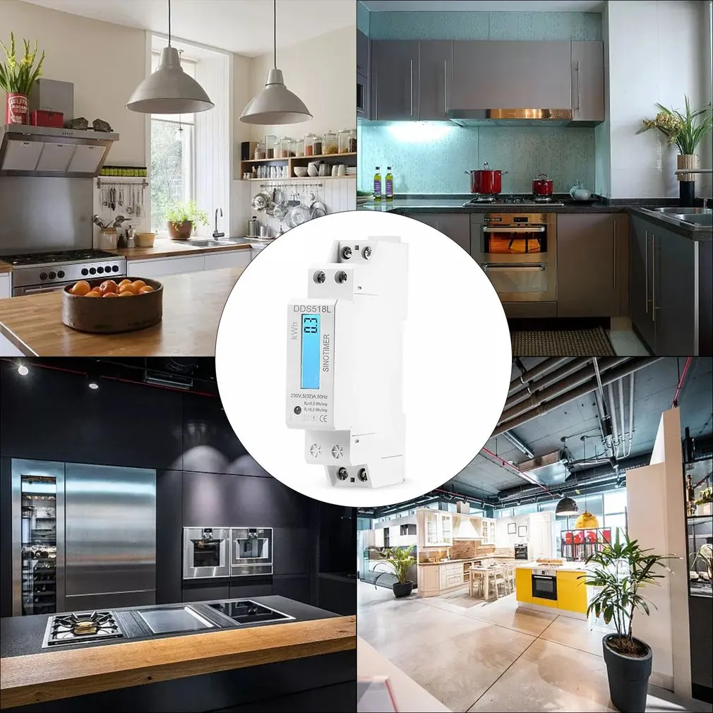 Single Phase LCD Backlit Wattmeter Power Consumption Watt Energy Meter KWh AC 230V 50Hz 110V 60Hz Electric Din Rail Mount