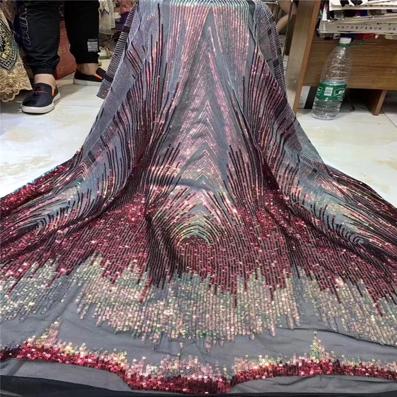 Винная/золотая ткань 2019 Высококачественная африканская 3D сетчатая кружевная