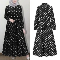 womens polka dot sundress zanzea 2022 elegant muslim printed dress puff sleeve shirt vestidos female button dubai abaya robe
