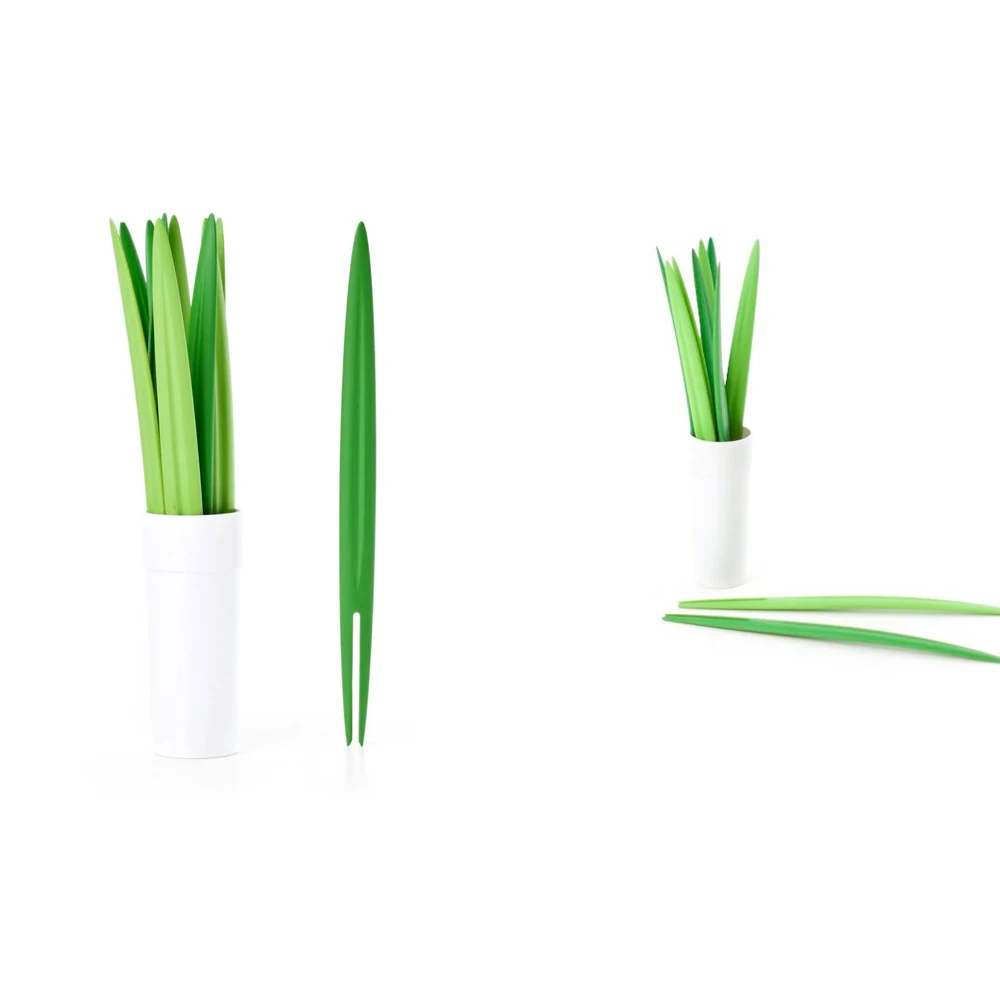 10 шт./компл. зеленый бамбуковый лист вилка для фруктов креативные палочки еды