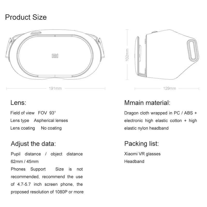 

Original Xiaomi VR Play Virtual Reality 3D Glasses for 4.7- 5.7 Phone Headset Xiaomi Mi VR Play2 With Cinema Game Controller