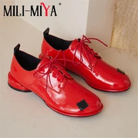 mili miya personalized design mixed color women patent leather pumps lace up round toe full genuine leather fashion street shoes