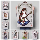 Постер с изображением японского самурая тату Кот, Картина на холсте, Настенная картина для комнаты, декоративная роспись, для современного домашнего декора