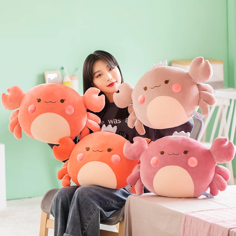 

New 58cm Down Cotton Stuffed Crab with Crown Plush Toys Underwater Animal Cute Plushie Chair Sofa Cushion Decor Toy Throw Pillow