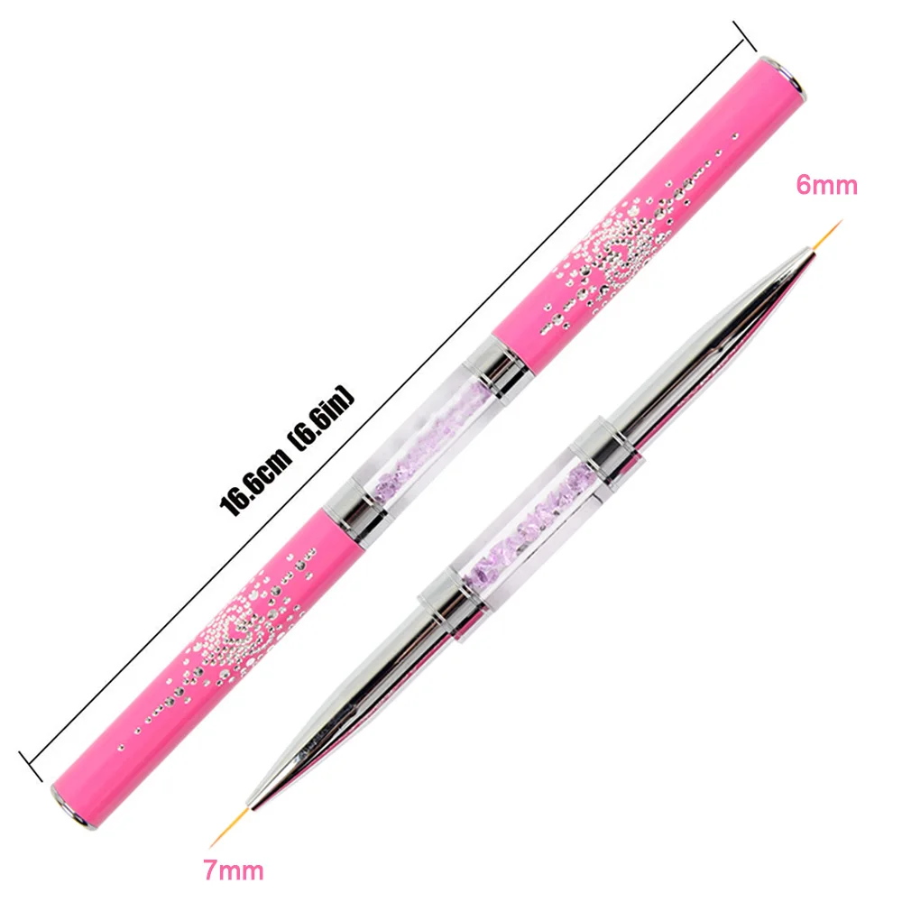Pink 6mm and 7mm ANGNYA 1 шт для ногтей с двумя головками контурная кисточка для 9/11 мм акриловый Фрезер для ногтей cо шлифовальными художественные кисти для рисования линии ручка со стразами дизайн ногтей кисть для маникюра - Цвет: Pink 6mm and 7mm