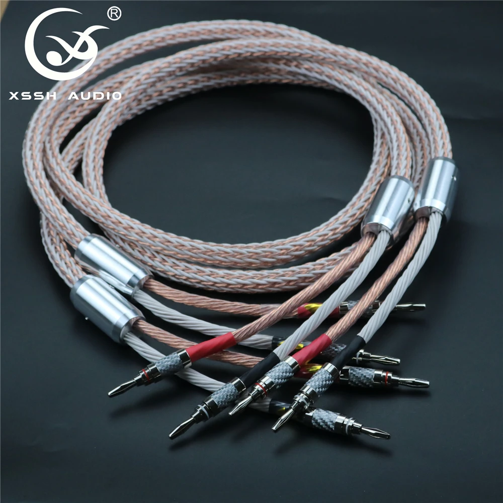1 pair xssh audio hifi carbon fiber rhodium plated banana plug to banana plug ofc copper 24 core speaker cable cord wire free global shipping