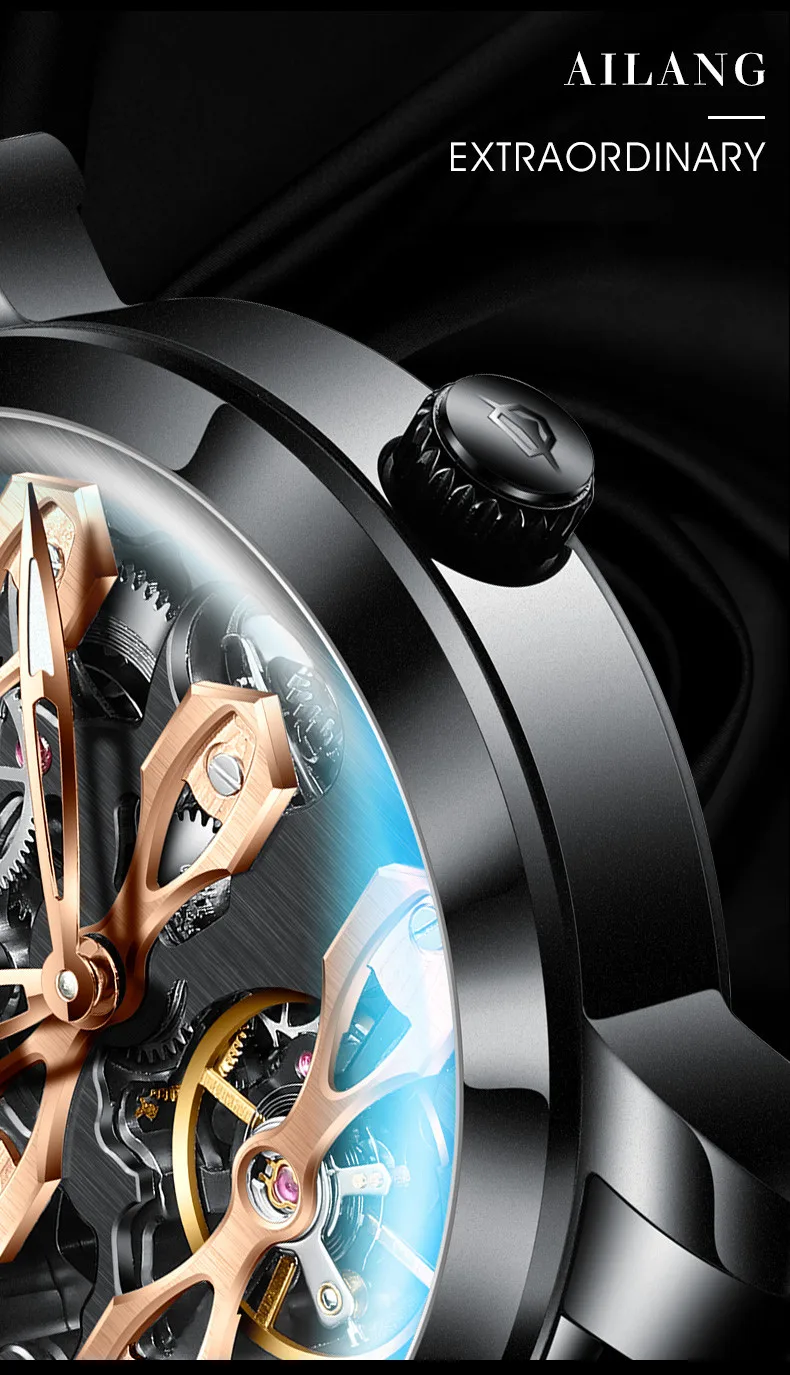 AILANG Tourbillon часы мужские часы Топ бренд класса люкс из нержавеющей стали спортивные часы водонепроницаемые автоматические механические часы для мужчин