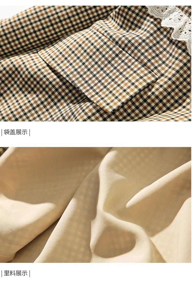 

Lace Patchwork Fake Two-Piece Dress 2021 Spring New Single-Breasted Plaid Long Sleeved Office Lady Luxury Women Mini Vestidos