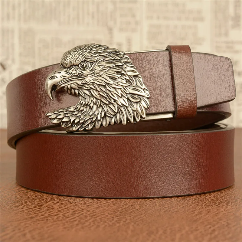 

Mens Belts Genuine Leather Luxury America Eagle Gold Or Silver Automatic Buckle Solid Pattern Casual Belt Strap Belt For Male