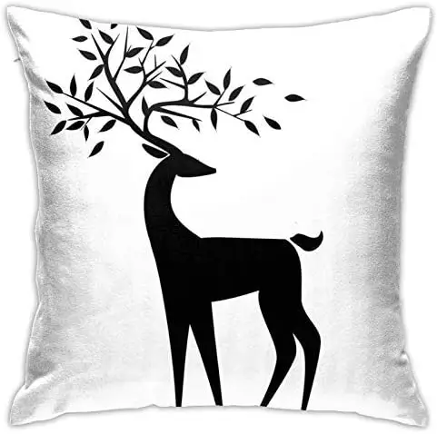 

Pooizsdzzz Personalized Abraction Monochrome Abract Reindeer Leaves Horns On Pin Background Decorative Pillow Cover Printed