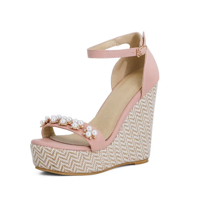 

Slope heel sandals women's new summer 2021 versatile Beaded Roman flat bottom high muffin thick soled women's shoes