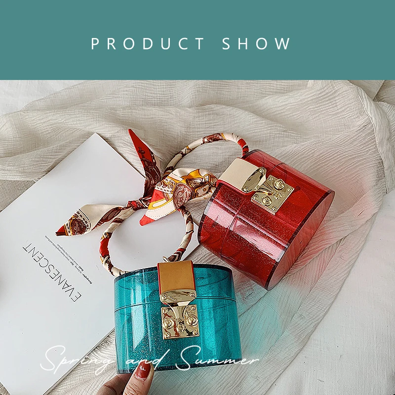 CEZIRA модный дизайн прозрачные акриловые сумки для женщин шарф круглая ручка ведро