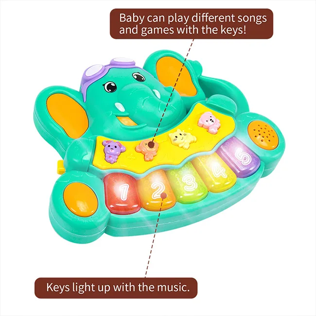 Детская музыкальная игрушка пианино слон светящаяся игрушечная клавиатура