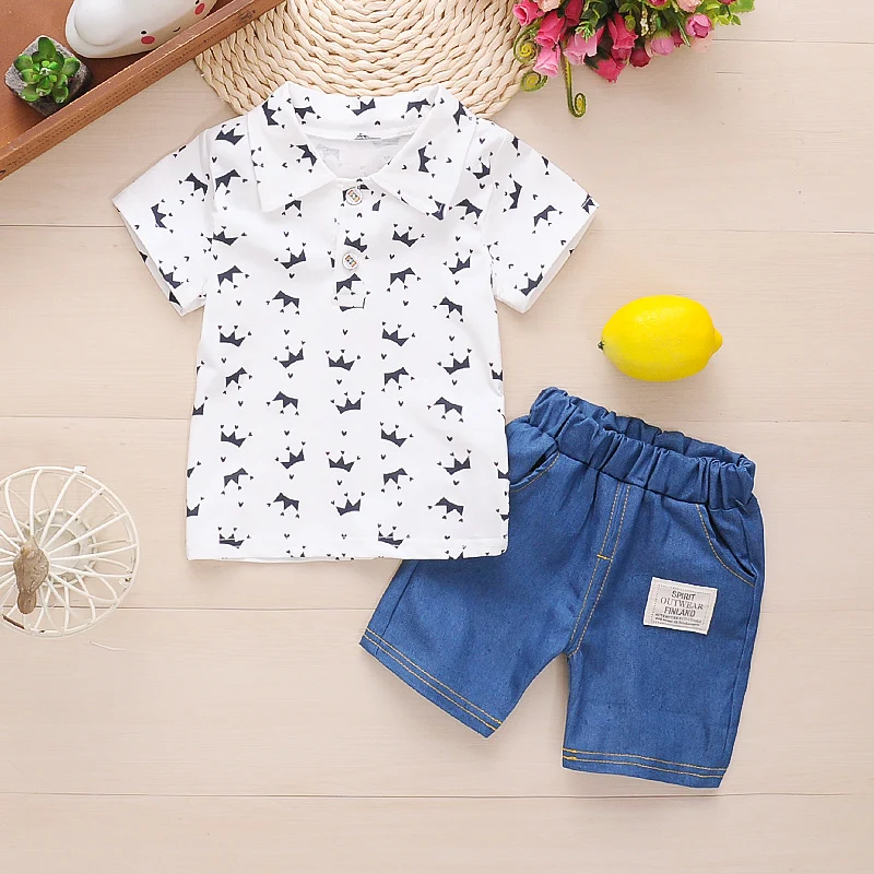 

2020 new Summer Baby Girl Short-sleeved Shorts Suit Baby Boy Clothing Sets White Clouds Printing Cotton clothes