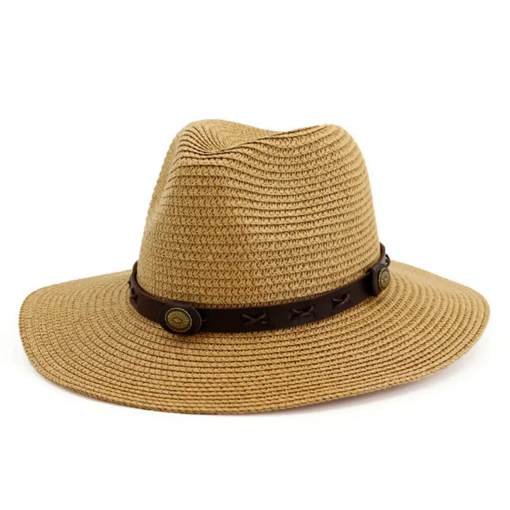 Хаки Горячая Распродажа Женская Мужская Fedora Мужская Гангстерская шляпа женская летняя пляжная шляпа соломенная шляпа-Панама - Цвет: Хаки