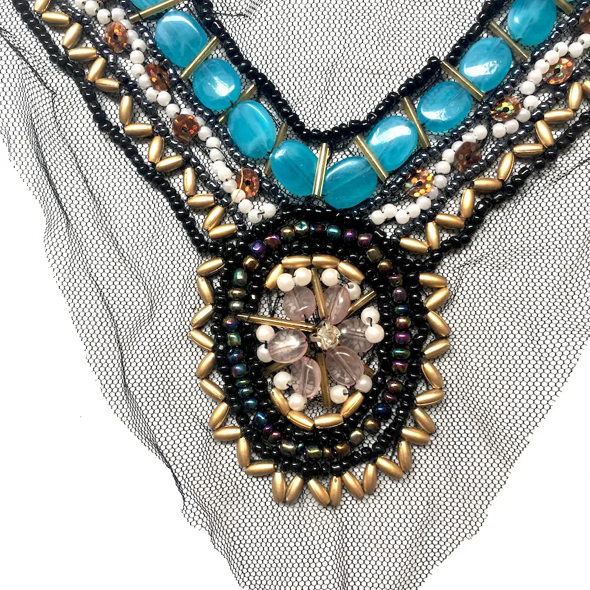 1 шт. цветной тяжелый бисер Rhainstone кружевной воротник вышитый тканевый кружевные