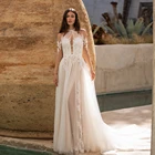 Женские свадебные платья с высоким воротом, из тюля телесного цвета, белого цвета, с пуговицами на спине, трапециевидного силуэта, арабское, с длинными рукавами, из Дубая, свадебное платье с аппликацией