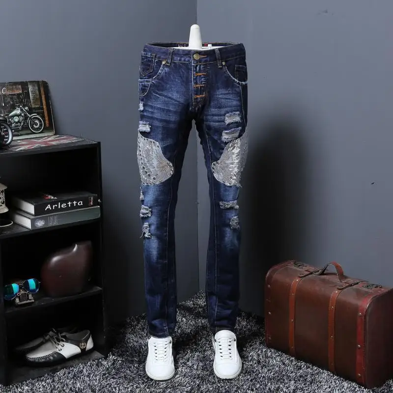 2019 толстые разделе прилив мужской прямо Канистра Брюки с вышитыми цветами