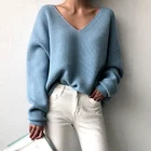 Женский вязаный пуловер с V-образным вырезом, с длинным рукавом