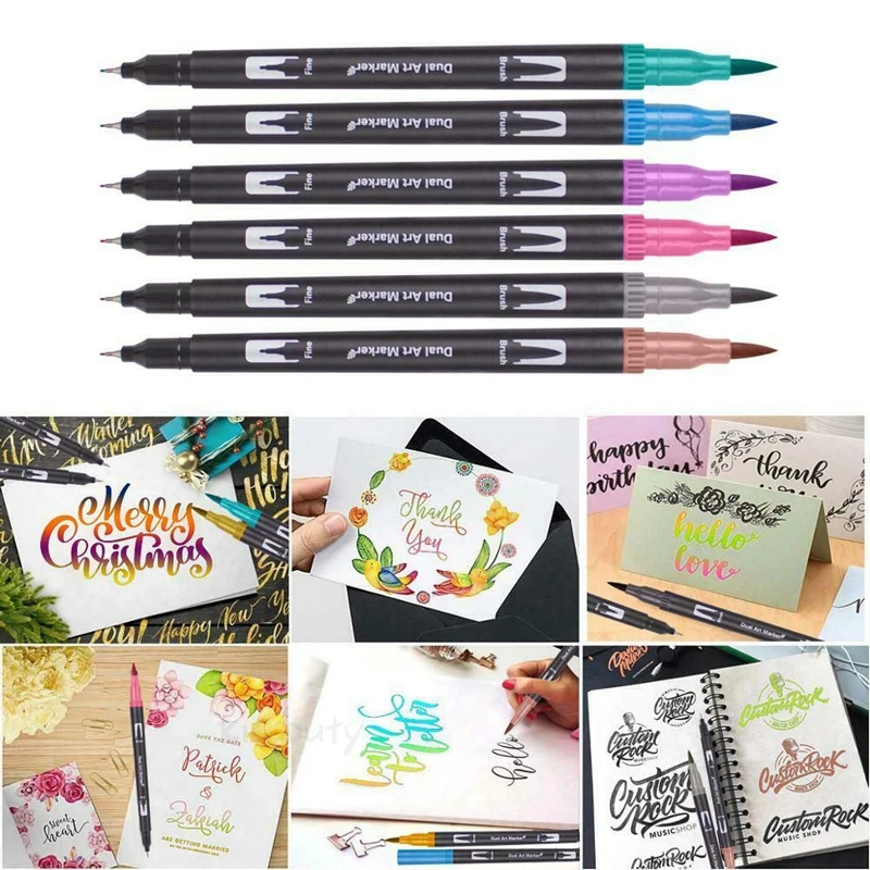 12/48/60/72/100/120 Farben Fin eliner Dual Tip Pinsel Kunst Marker Stift Aquarells tifte zum Zeichnen Malerei Kalligraphie Kunst zubehör – Detail 3