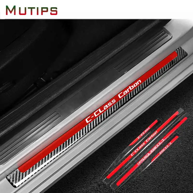 

Mutips Interior Decoration Moulding Door Sill Scuff Plate Guards Carbon Fiber Protector Stickers For Mercedes C Class W204 4pcs