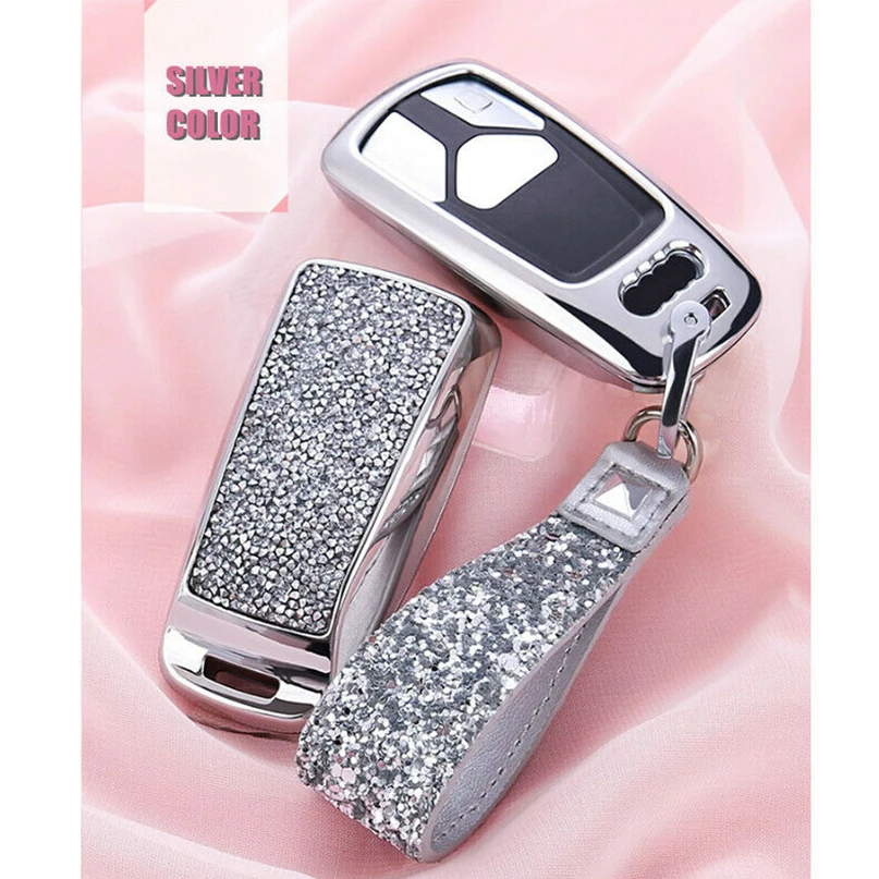 

New Diamond Car Key Case Fob Cover Bag For Audi A4 B9 Q5 Q7 TT S4 S5 SQ5 TTS 17-18