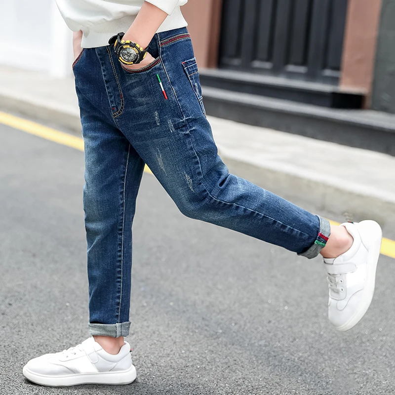 

IENENS мальчик джинсы повседневные джинсовые штаны детская одежда От 4 до 11 лет, Осенние штаны с эластичной резинкой на талии, детские джинсы-ст...