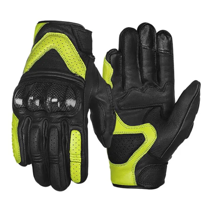 

Green Leather Motorcycle Gloves Carbon Fiber Full Finger Gloves Motorbike Moto Racing Motocross Riding Biker Touch Screen Gloves