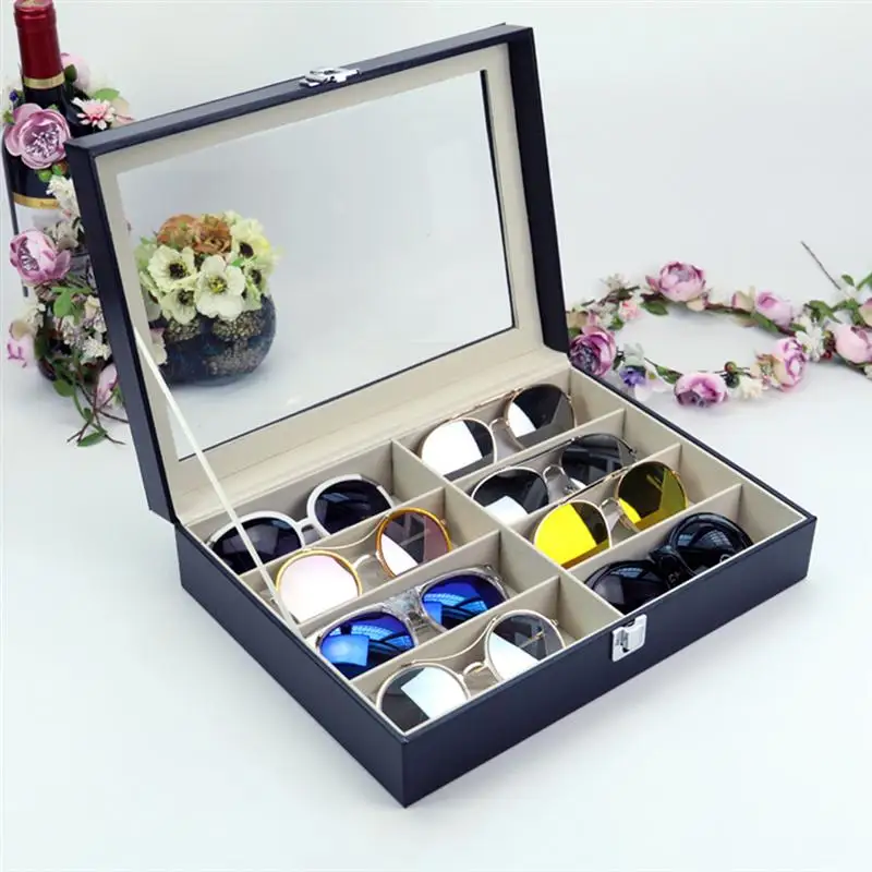 Черная коробка для хранения очков из искусственной кожи с 8 слотами 1 шт. ящик