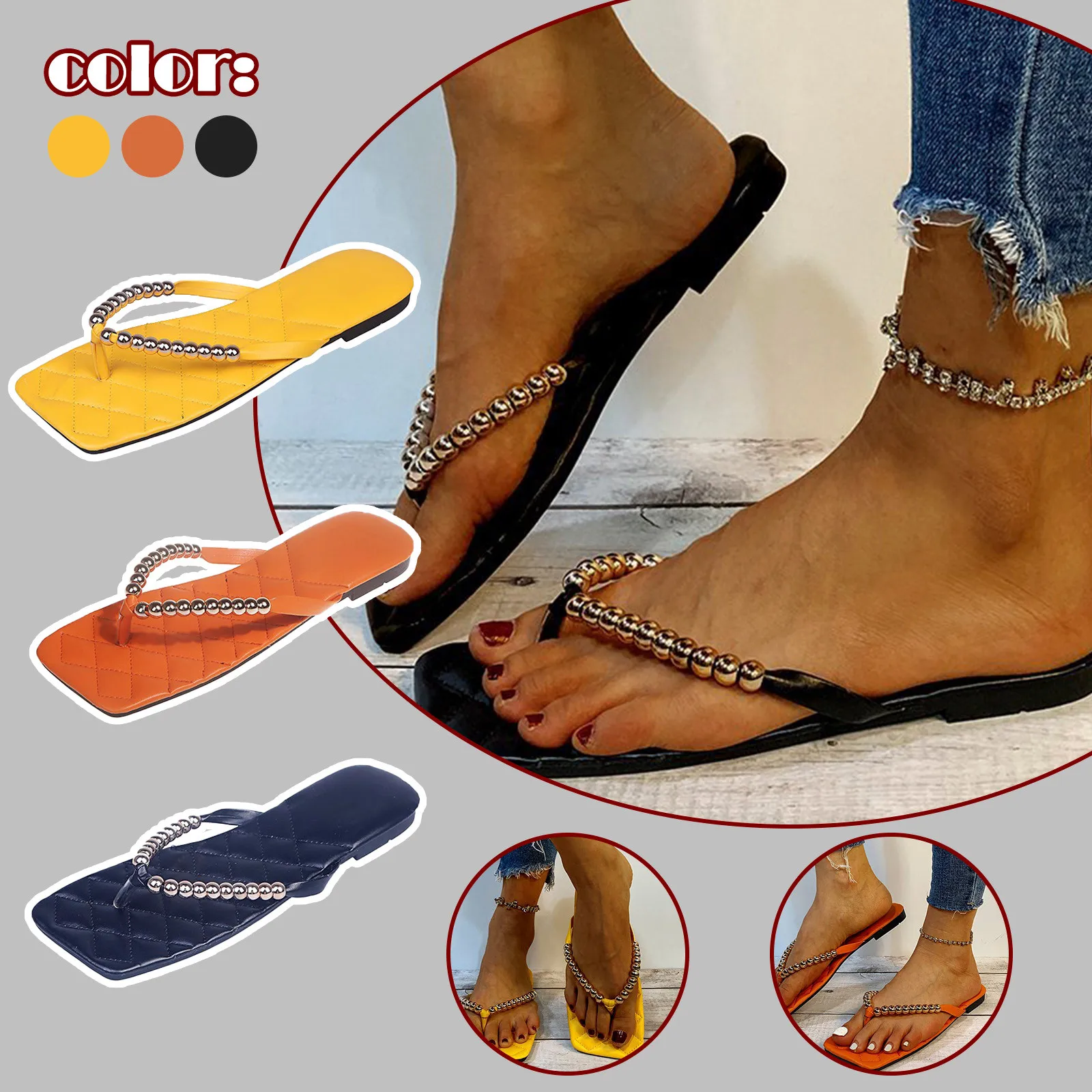 

Шлепанцы женские на танкетке, Нескользящие сандалии с бисером, повседневная обувь для улицы и дома, лето 2021